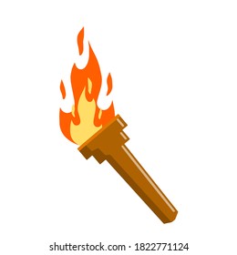 Torch with fire. Olympic flame. Greek Symbol of sports competitions. The concept of light and knowledge. Flat cartoon illustration