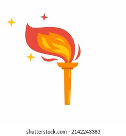 Torch with fire on  white background. Bright flame. Vector illustration.