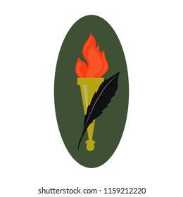 Torch fire writing pen logo icon sign The symbol of victory success or achievement Artistic literary design for books Fashion print clothes apparel greeting invitation card picture banner poster flyer