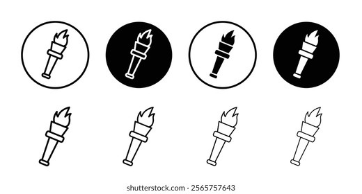 Torch flame icon Black and white outline vector