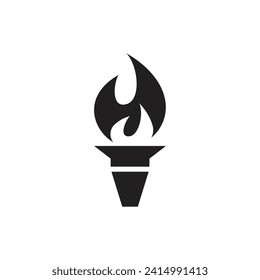 Torch with flame icon, torch fire burning symbol, vector illustration
