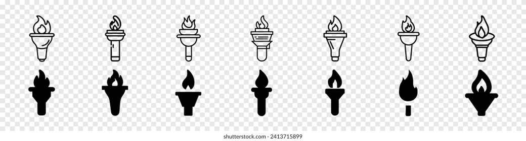 Torch flame icon, Flaming torch concept sports or freedom logo icons, light icon, fire torch icon. Torch logo design. fire lighting outline icons