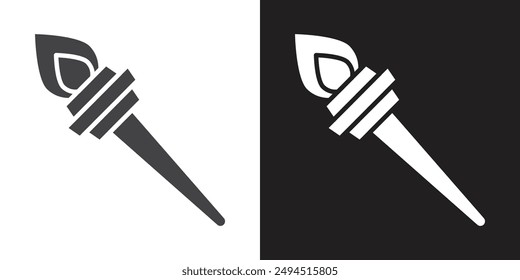 Torch flame icon Flat set in black and white color outline vector