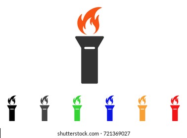 Torch Flame icon. Vector illustration style is a flat iconic torch flame symbol with black, grey, green, blue, red, orange color additional versions. Designed for web and software interfaces.