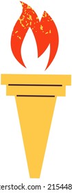 Torch with flame isolated on white background. Symbol of sports, tournament. Fire as sign of Games start. Torch with flame for grand opening of competition. Fire above flambeau
