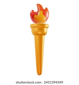 Torch with flame isolated on white background. Cartoon winner symbol in realistic cute 3d style. Vector illustration.