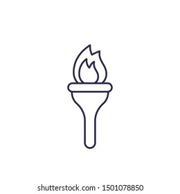 torch with flame, line icon on white