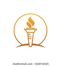 Torch flame logo design template on white background, wooden burning icon vector