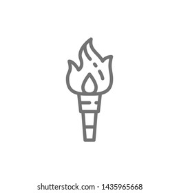 Torch flame, prehistoric fire line icon.