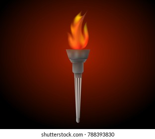 Torch With Flame. Flame and Torch realistic on the chackered background
