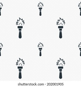 Torch flame sign icon. Fire flaming symbol. Seamless grid lines texture. Cells repeating pattern. White texture background. Vector