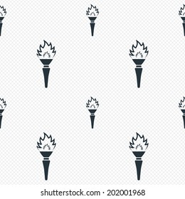 Torch flame sign icon. Fire flaming symbol. Seamless grid lines texture. Cells repeating pattern. White texture background. Vector