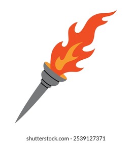 Tocha com chama. Moderna ilustração vetorial isolado no fundo branco, desenhado à mão, design plano