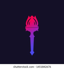 torch with flame, vector logo on dark