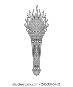 Torch with flame, vintage engraving drawing illustration