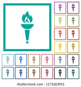 Torch flat color icons with quadrant frames on white background