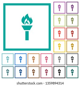Torch flat color icons with quadrant frames on white background