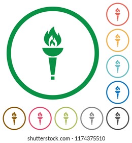 Torch flat color icons in round outlines on white background