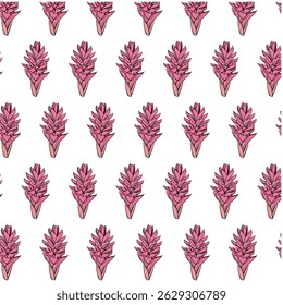 Tocha Ginger flor Padrão sem emenda Mão desenhado vetor linha arte, Preto e rosa Red Flor isolado em branco. Design bonito para têxteis, papel de parede, papel de embrulho e fundos
