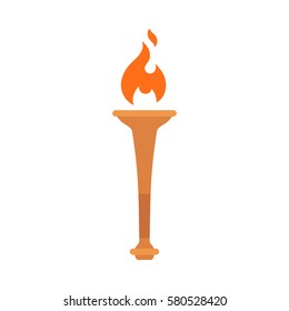 Torch giving light or guidance with bright hot flame for people, idea of leadership, burning passion for life or work, isolated against white background