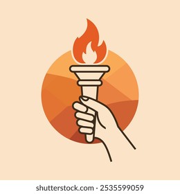 Torch with hand flame fire icon vector