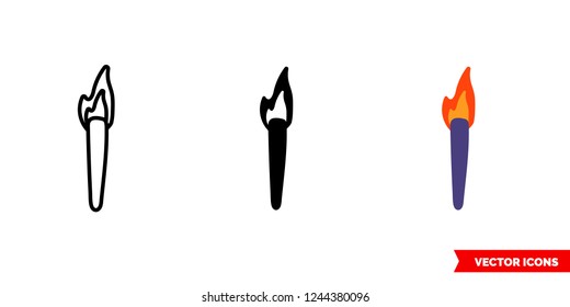 Torch icon of 3 types: color, black and white, outline. Isolated vector sign symbol.