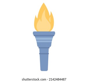 Torch icon. Blue cup of fire. Big games. Flaming figure. Vector flat illustration