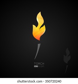 Torch icon. Burning torch in black background.