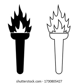 torch icon with a burning fire. Road lighting. Isolated vector on white background