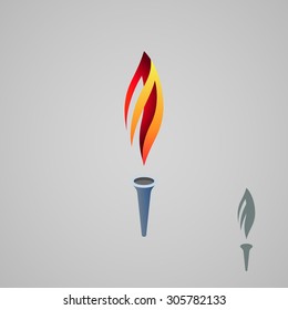 Torch icon.  Burning torch in gray background.