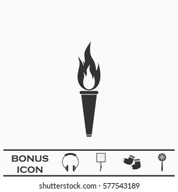 Torch icon flat. Black pictogram on white background. Vector illustration symbol and bonus button