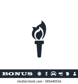 Torch icon flat. Black pictogram on white background. Vector illustration symbol and bonus button