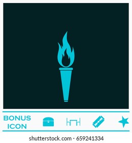 Torch icon flat. Blue pictogram on dark background. Vector illustration symbol and bonus icons