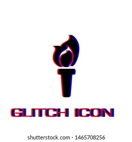 Torch icon flat. Simple pictogram - Glitch effect. Vector illustration symbol
