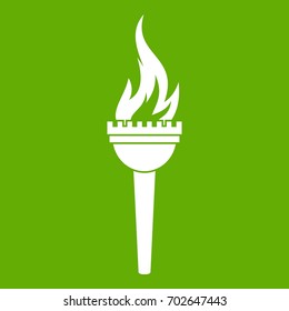 Torch icon white isolated on green background. Vector illustration
