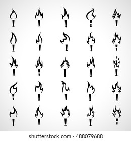 Torch Icons Set - Isolated On Gray Background - Vector Illustration, Graphic Design. For Web, Website, Print Materials, Template