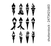 Torch icons set, logo vector template