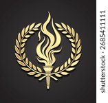 torch with laurel wreath 3d gold metal logo