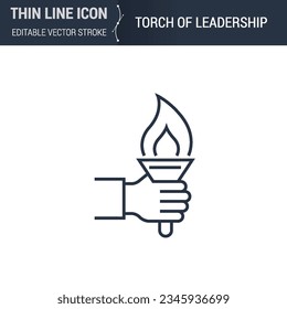 Torch of Leadership Icon - Thin Line Business Symbol. Ideal for Web Design. Quality Outline Vector Concept. Premium, Simple, Elegant Logo