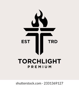 Torch letter t icon design illustration Template