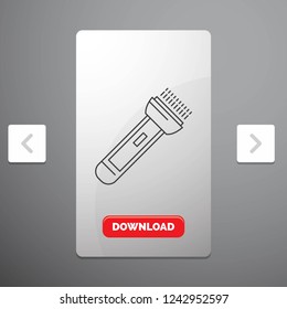 torch, light, flash, camping, hiking Line Icon in Carousal Pagination Slider Design & Red Download Button
