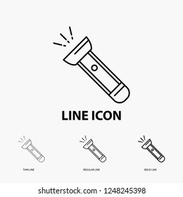 torch, light, flash, camping, hiking Icon in Thin, Regular and Bold Line Style. Vector illustration