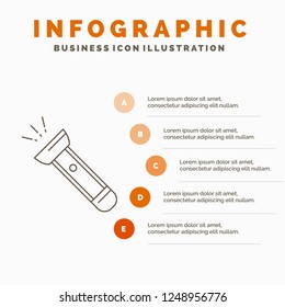 torch, light, flash, camping, hiking Infographics Template for Website and Presentation. Line Gray icon with Orange infographic style vector illustration