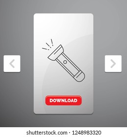 torch, light, flash, camping, hiking Line Icon in Carousal Pagination Slider Design & Red Download Button