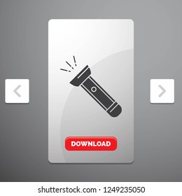 torch, light, flash, camping, hiking Glyph Icon in Carousal Pagination Slider Design & Red Download Button