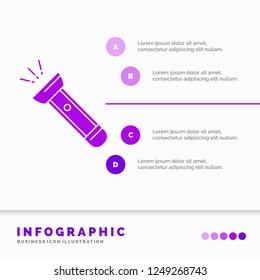 torch, light, flash, camping, hiking Infographics Template for Website and Presentation. GLyph Purple icon infographic style vector illustration.