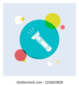 torch, light, flash, camping, hiking White Glyph Icon colorful Circle Background