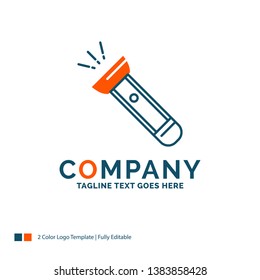torch, light, flash, camping, hiking Logo Design. Blue and Orange Brand Name Design. Place for Tagline. Business Logo template.