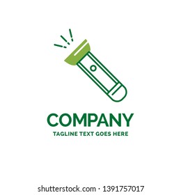 torch, light, flash, camping, hiking Flat Business Logo template. Creative Green Brand Name Design.
