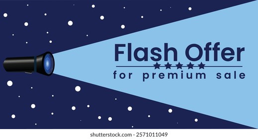Torch light offer banner for sale on dark blue background